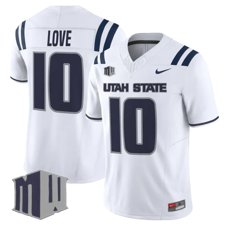 Jordan Love Jersey #10 Utah State Aggies 2025 Vapor Limited Stitched White by My Store NCAA Football Jerseys