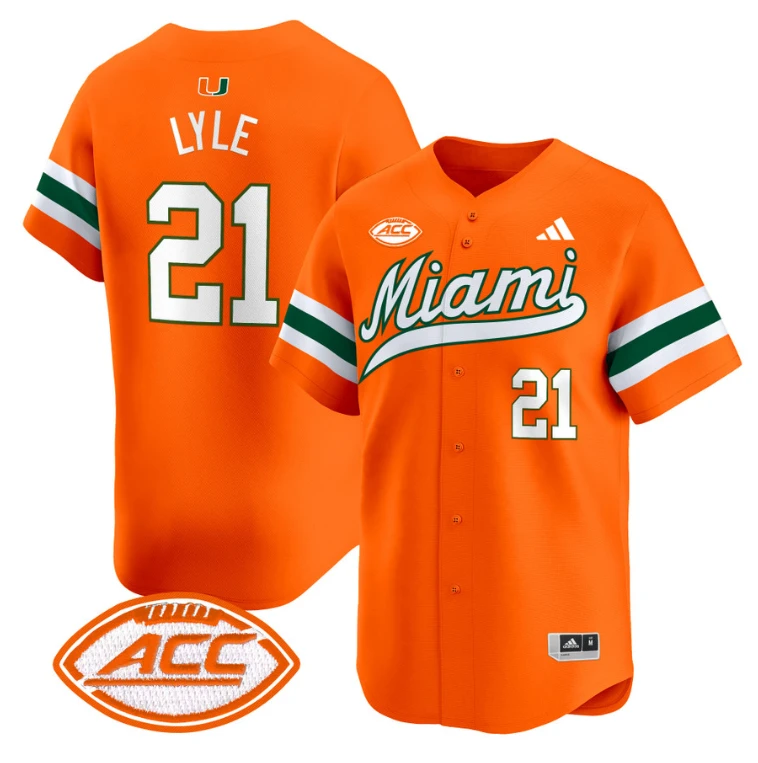 Jordan Lyle Jersey #21 Miami Hurricanes 2024 Baseball Stitched Orange by My Store