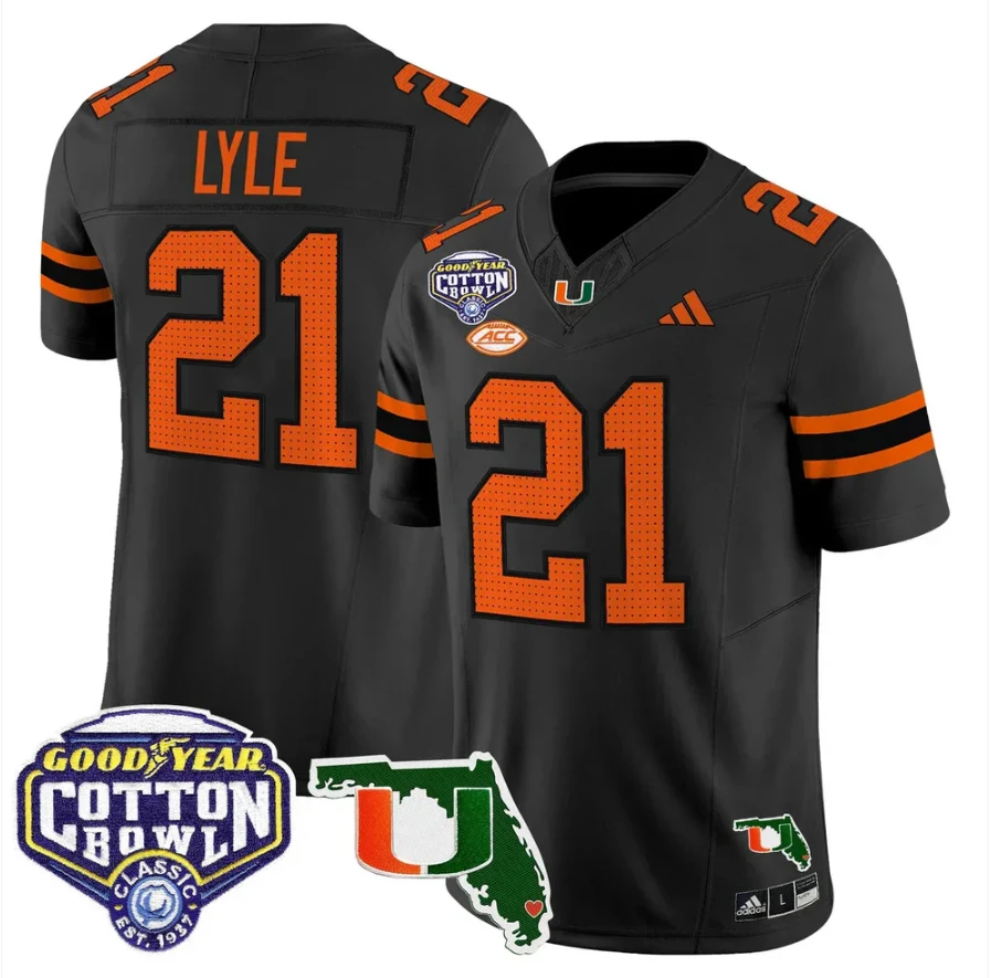 Jordan Lyle Jersey #21 Miami Hurricanes 2025 Cotton Bowl Florida Black by NCAA Football Jersey