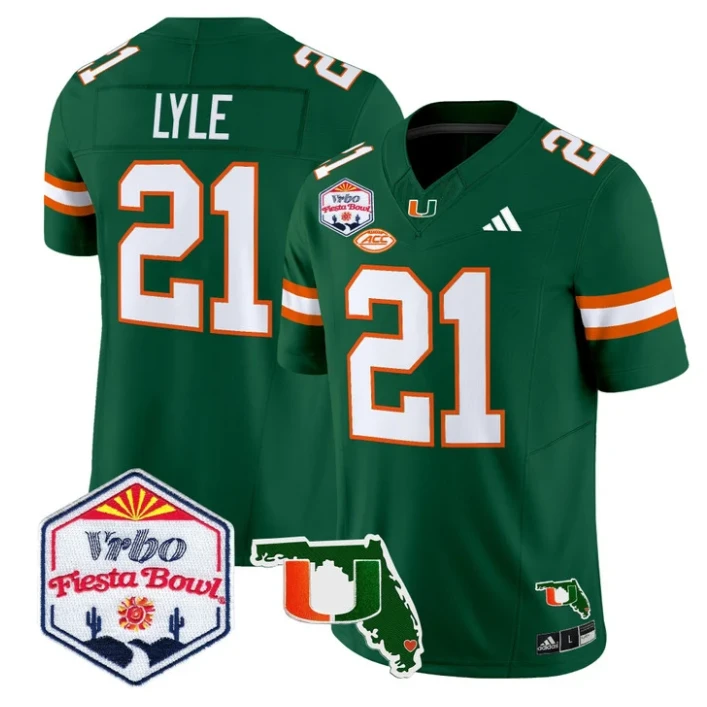 Jordan Lyle Jersey #21 Miami Hurricanes 2026 Fiesta Bowl Florida Green by My Store NCAA Football Jerseys