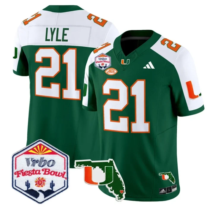 Jordan Lyle Jersey #21 Miami Hurricanes 2026 Fiesta Bowl Florida Green Alternate by My Store NCAA Football Jerseys