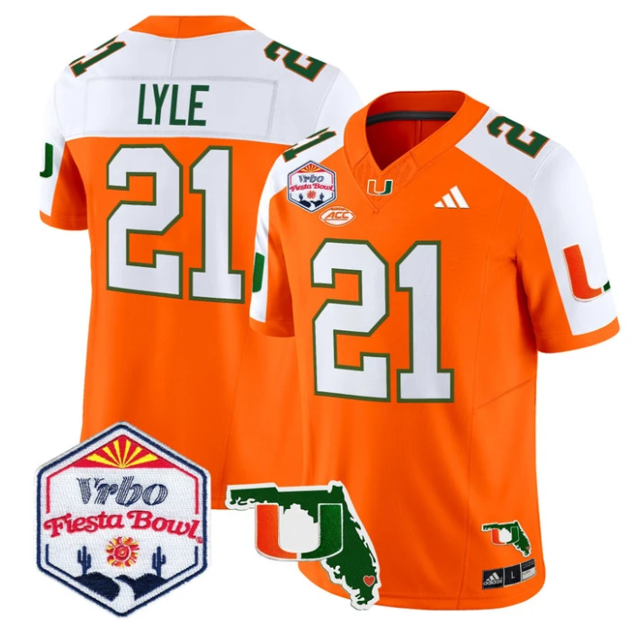 Jordan Lyle Jersey #21 Miami Hurricanes 2026 Fiesta Bowl Florida Orange Alternate by My Store NCAA Football Jerseys