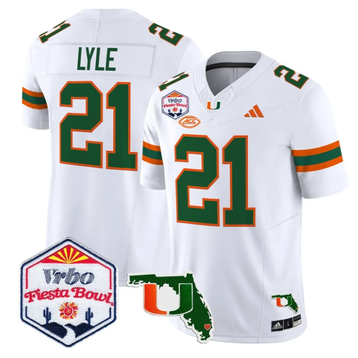 Jordan Lyle Jersey #21 Miami Hurricanes 2026 Fiesta Bowl Florida White by My Store NCAA Football Jerseys