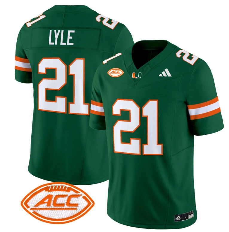 Jordan Lyle Jersey #21 Miami Hurricanes Vapor Football Stitched Green by My Store
