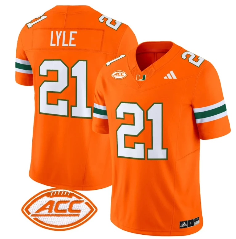 Jordan Lyle Jersey #21 Miami Hurricanes Vapor Football Stitched Orange by My Store