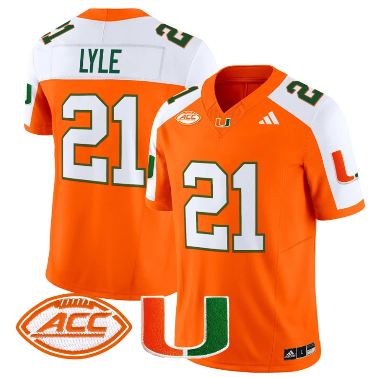 Jordan Lyle Jersey #21 Miami Hurricanes Vapor Football Stitched Orange Alternate by My Store