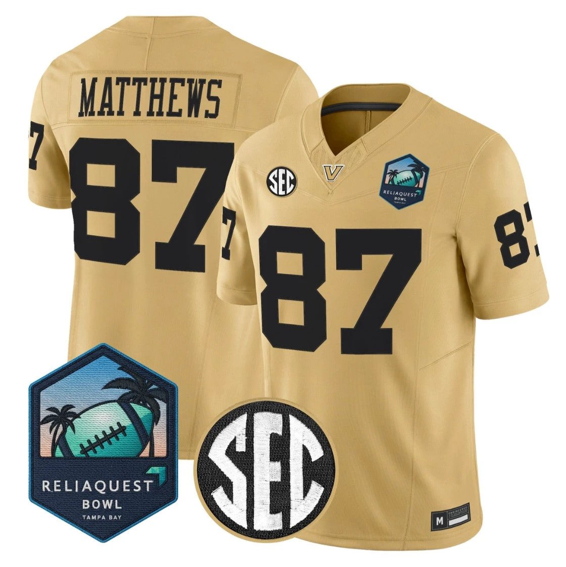 Jordan Matthews Jersey #87 Vanderbilt Commodores 2025 ReliaQuest Bowl Gold by NCAA Football Jersey