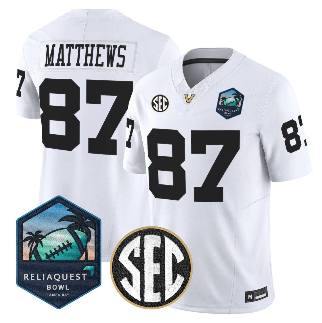 Jordan Matthews Jersey #87 Vanderbilt Commodores 2025 ReliaQuest Bowl White by NCAA Football Jersey