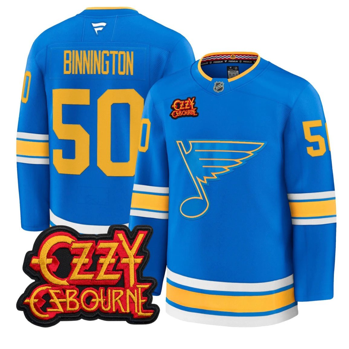 Jordan Binnington Jersey #50 St. Louis Blues Ozzy Osbourne Patch Stitched by Hockey David