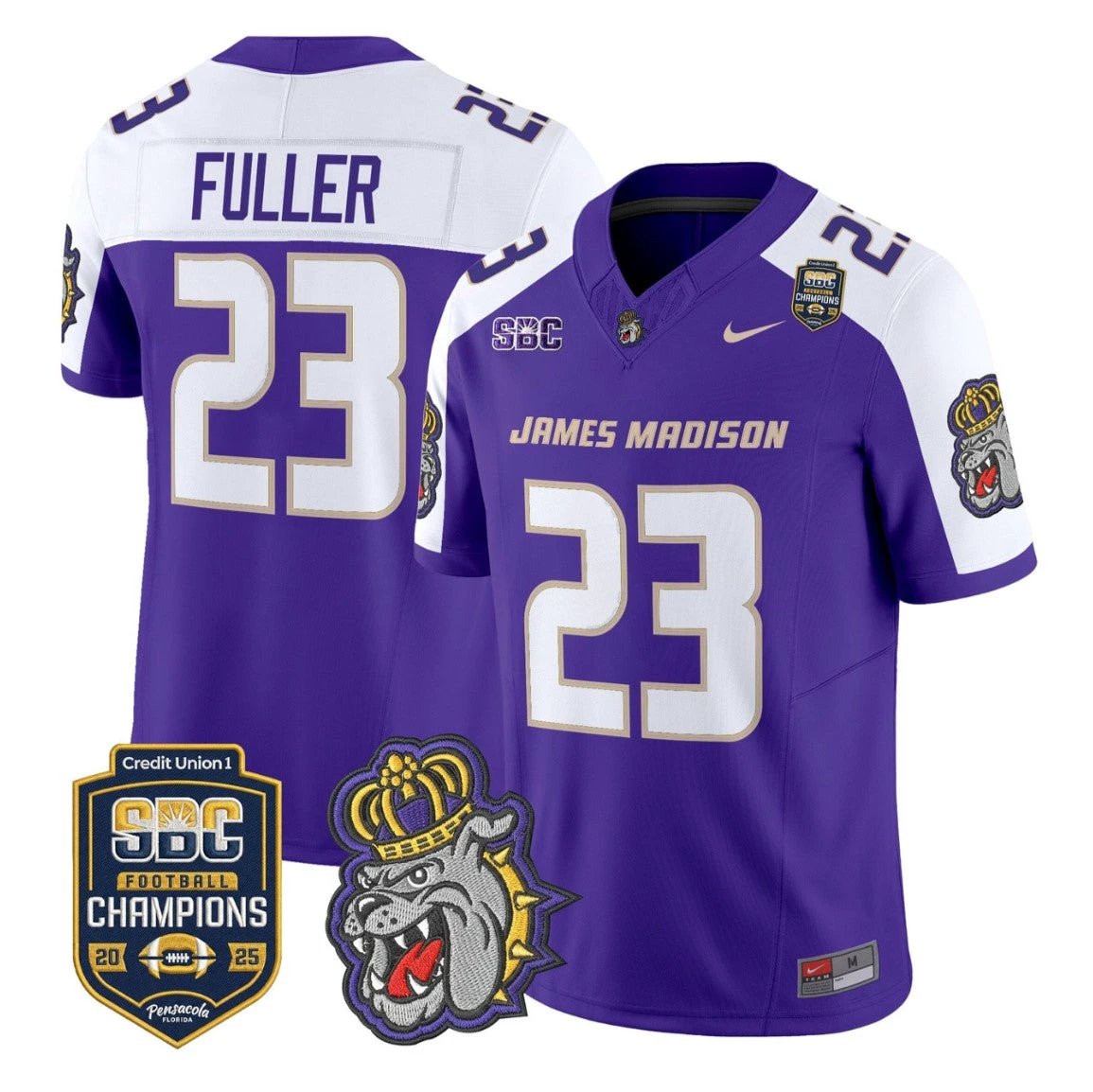 Jordan Fuller Jersey #23 James Madison Dukes 2025 SBC Champions Stitched by My Store NCAA Football Jerseys