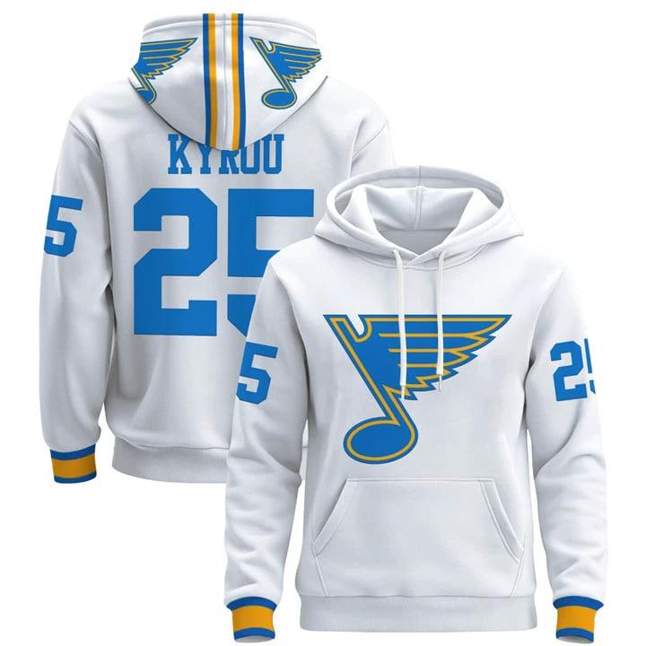 Jordan Kyrou Hoodie #25 St. Louis Blues 2025-26 Premium Pullover Stitched by Hoodie Pullover