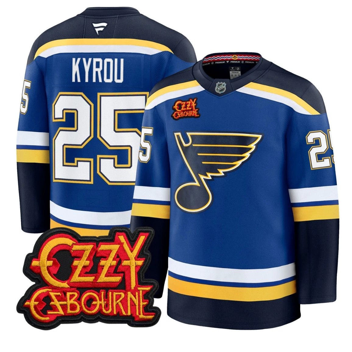 Jordan Kyrou Jersey #25 St. Louis Blues Ozzy Osbourne Patch Stitched by Hockey David
