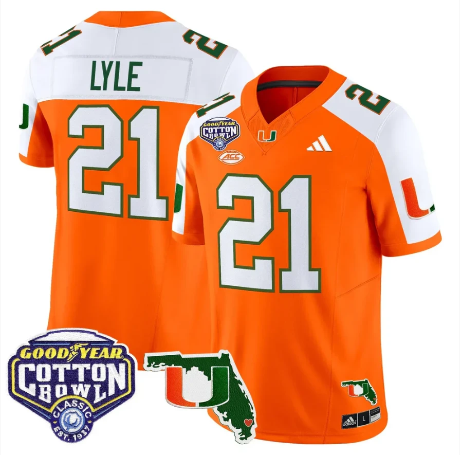 Jordan Lyle Jersey #21 Miami Hurricanes 2025 Cotton Bowl Florida Stitcher by My Store NCAA Football Jerseys