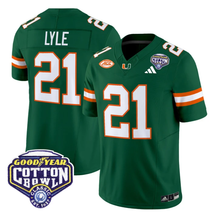 Jordan Lyle Jersey #21 Miami Hurricanes 2025 Cotton Bowl Patch Stitched by My Store NCAA Football Jerseys