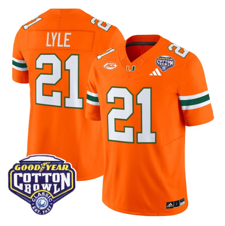 Jordan Lyle Jersey #21 Miami Hurricanes 2025 Cotton Bowl Patch Stitched by My Store NCAA Football Jerseys