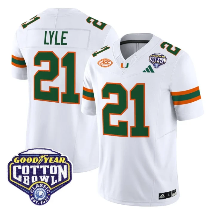 Jordan Lyle Jersey #21 Miami Hurricanes 2025 Cotton Bowl Patch Stitched by My Store NCAA Football Jerseys