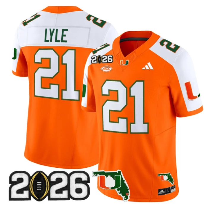 Jordan Lyle Jersey #21 Miami Hurricanes 2026 CFP Final Florida Stitched by My Store NCAA Football Jerseys
