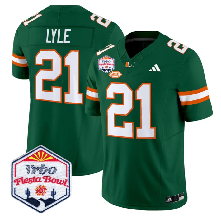 Jordan Lyle Jersey #21 Miami Hurricanes 2026 Fiesta Bow Patch Stitched by My Store NCAA Football Jerseys