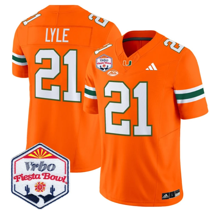 Jordan Lyle Jersey #21 Miami Hurricanes 2026 Fiesta Bow Patch Stitched by My Store NCAA Football Jerseys