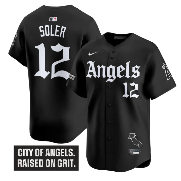 Jorge Soler Jersey #12 Los Angeles Angels Gothic Halo Edition Stitched Black by My Store