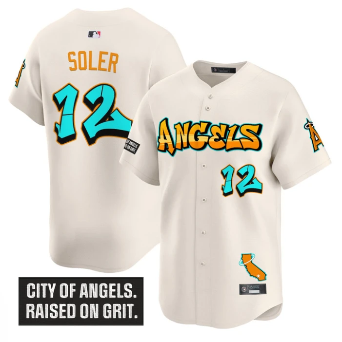 Jorge Soler Jersey #12 Los Angeles Angels Graffiti Halo Drop Edition Cream by My Store