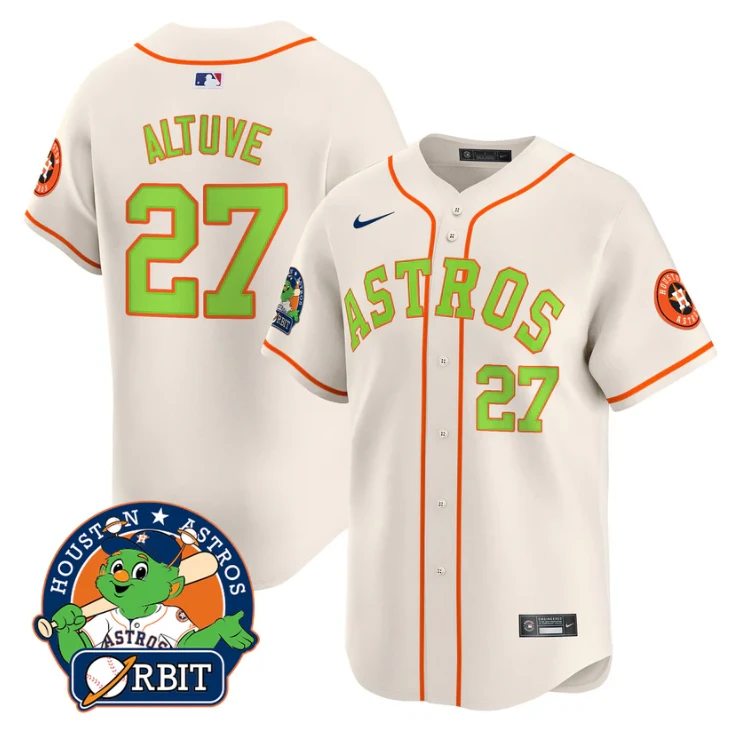 José Altuve Jersey #27 Astros Orbit Patch Vapor Premier Limited V2 Stitched Cream by My Store