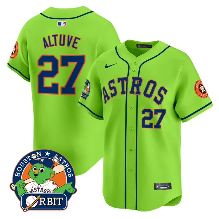 José Altuve Jersey #27 Astros Orbit Patch Vapor Premier Limited V2 Stitched Green by My Store
