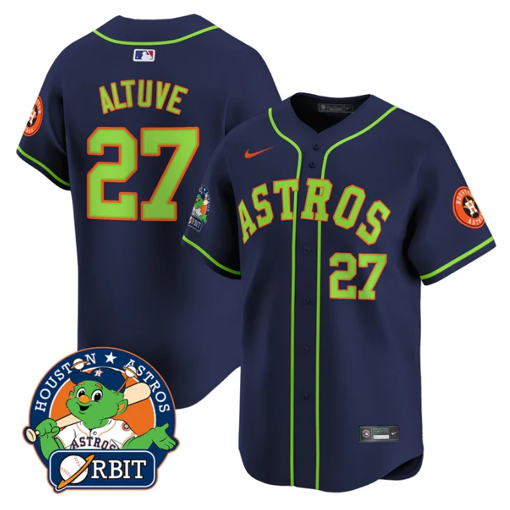 José Altuve Jersey #27 Astros Orbit Patch Vapor Premier Limited V2 Stitched Navy by My Store