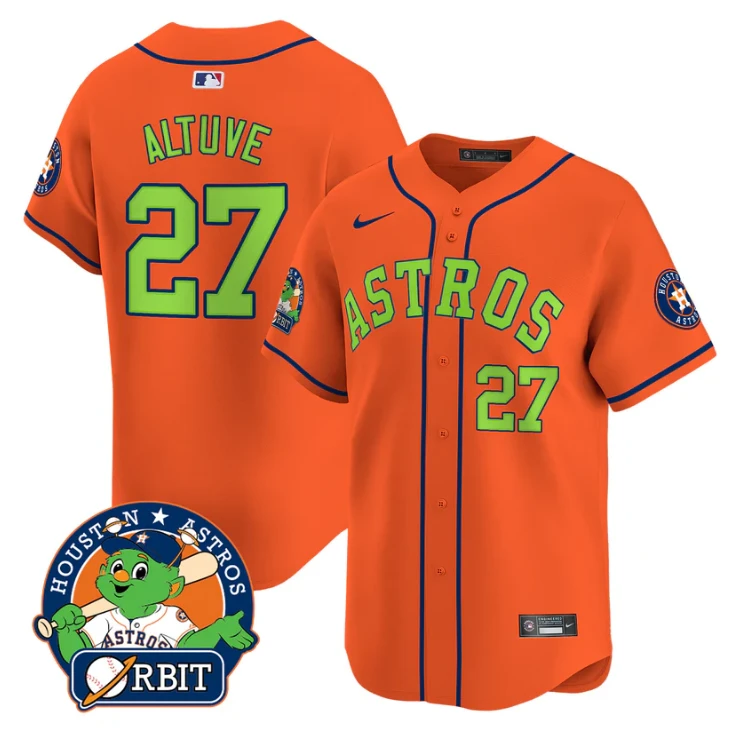 José Altuve Jersey #27 Astros Orbit Patch Vapor Premier Limited V2 Stitched Orange by My Store