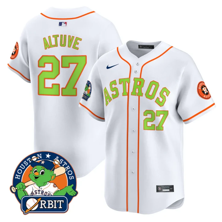 José Altuve Jersey #27 Astros Orbit Patch Vapor Premier Limited V2 Stitched White by My Store