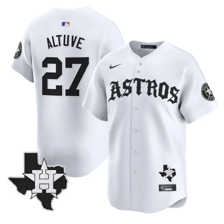 José Altuve Jersey #27 Houston Astros Old English Edition Stitched White by My Store