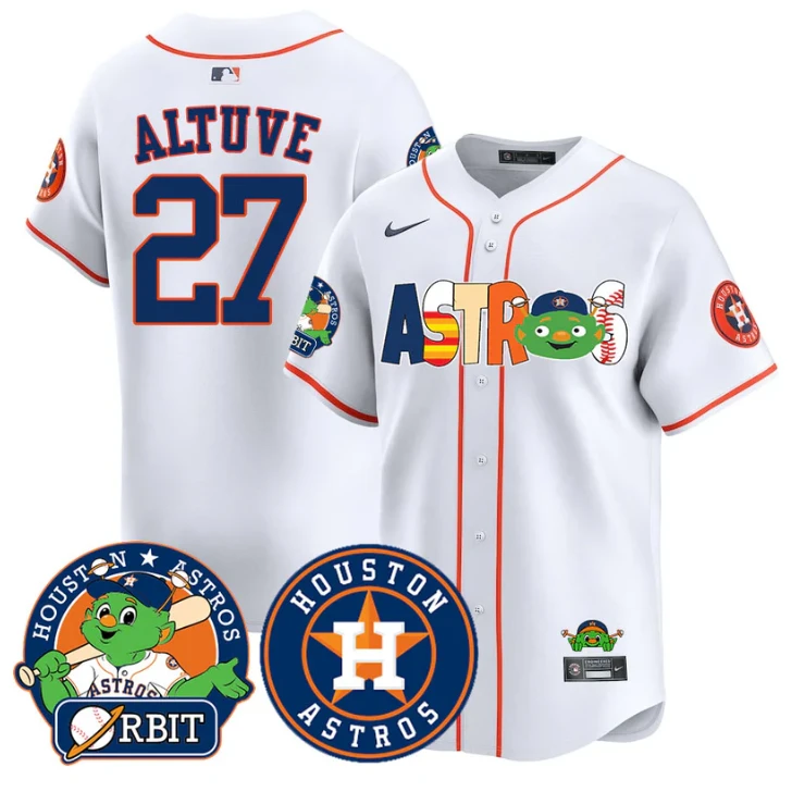 José Altuve Jersey #27 Houston Astros Orbit Vapor Premier Limited Stitched White by My Store