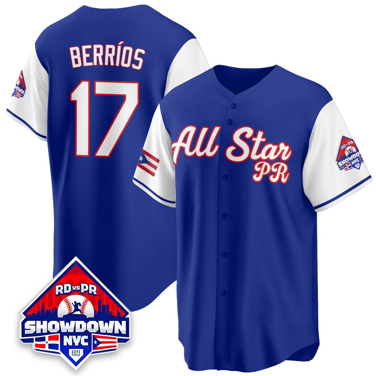 José Berríos Jersey #17 Puerto Rican Baseball All-Star 2025 Stitched White Sleeves by My Store