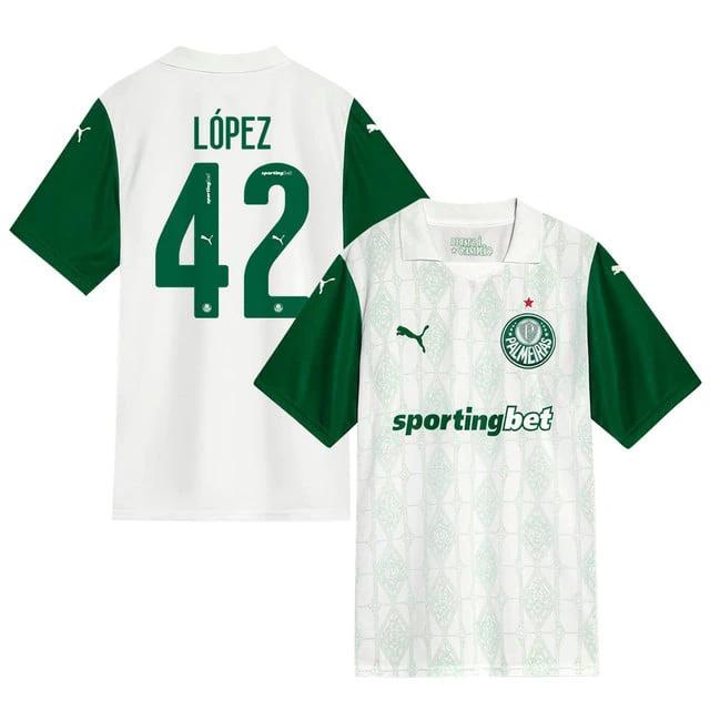 Jose Lopez #42 Palmeiras 2025-26 Away Match Jersey – White by Soccer Jersey