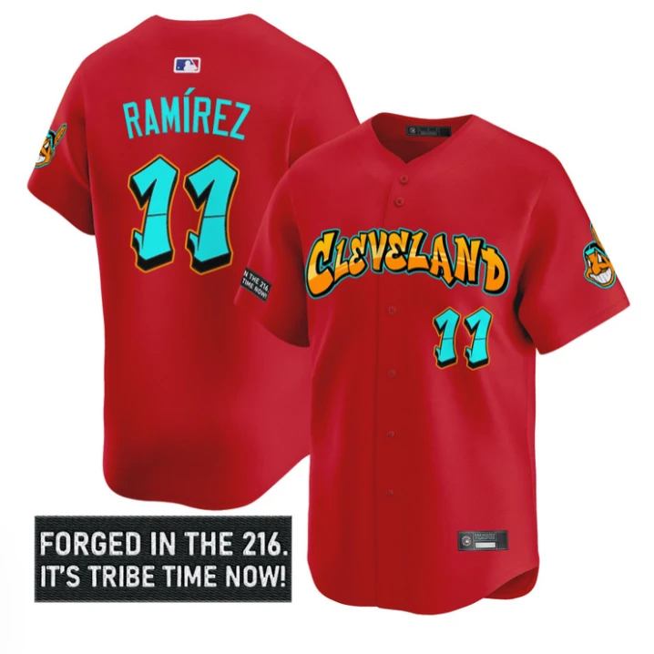 José Ramírez Jersey #11 Cleveland Indians Graffiti 216 Ink Edition Stitched Red by My Store