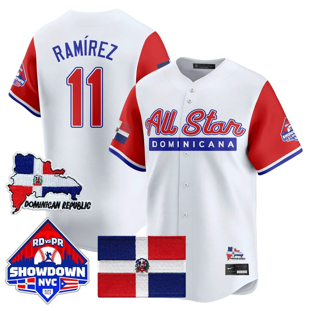 José Ramírez Jersey #11 Dominican Republic Baseball All-Star 2025 Red Sleeves by My Store