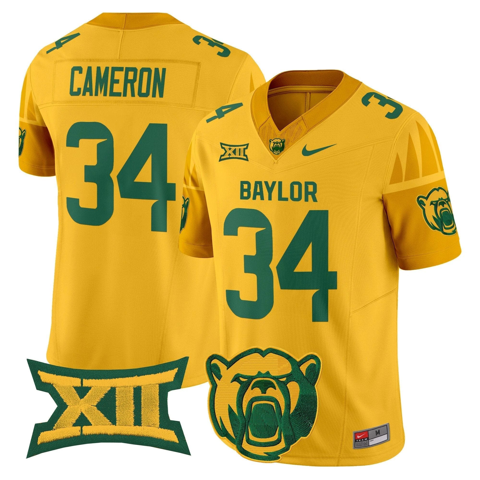 Josh Cameron Jersey #34 Baylor Bears 2025 V2 Vapor Stitched Gold by NCAA Football Jersey