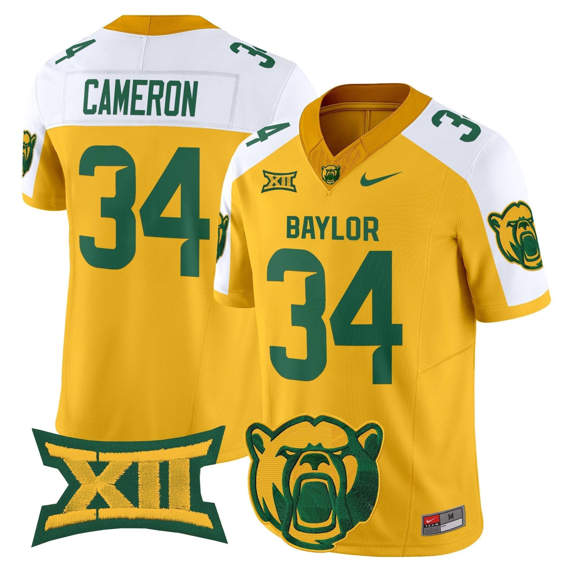 Josh Cameron Jersey #34 Baylor Bears 2025 V2 Vapor Stitched Gold Alternate by NCAA Football Jersey
