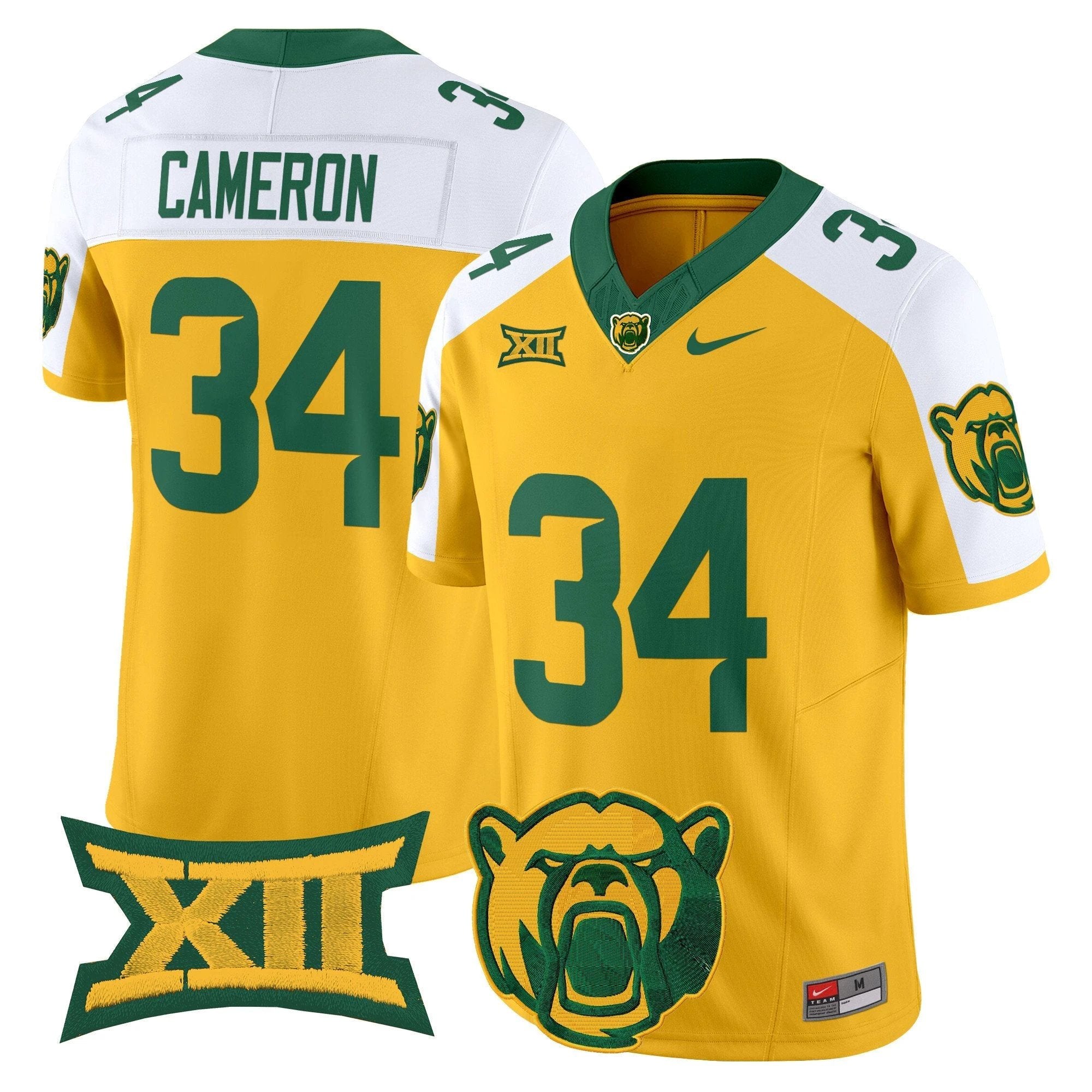 Josh Cameron Jersey #34 Baylor Bears 2025 Vapor Stitched Gold Alternate by NCAA Football Jersey
