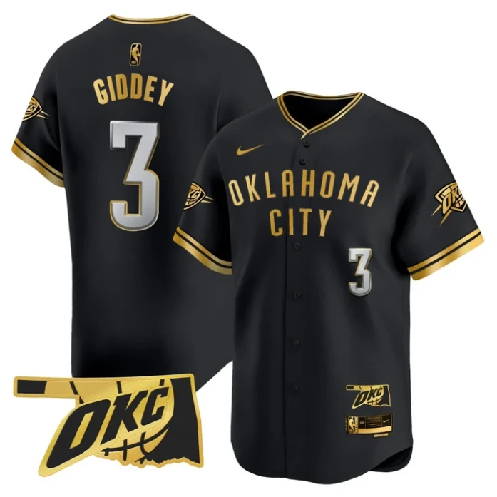 Josh Giddey Jersey #3 Oklahoma City Thunder Vapor Baseball Stitched Black Gold by My Store