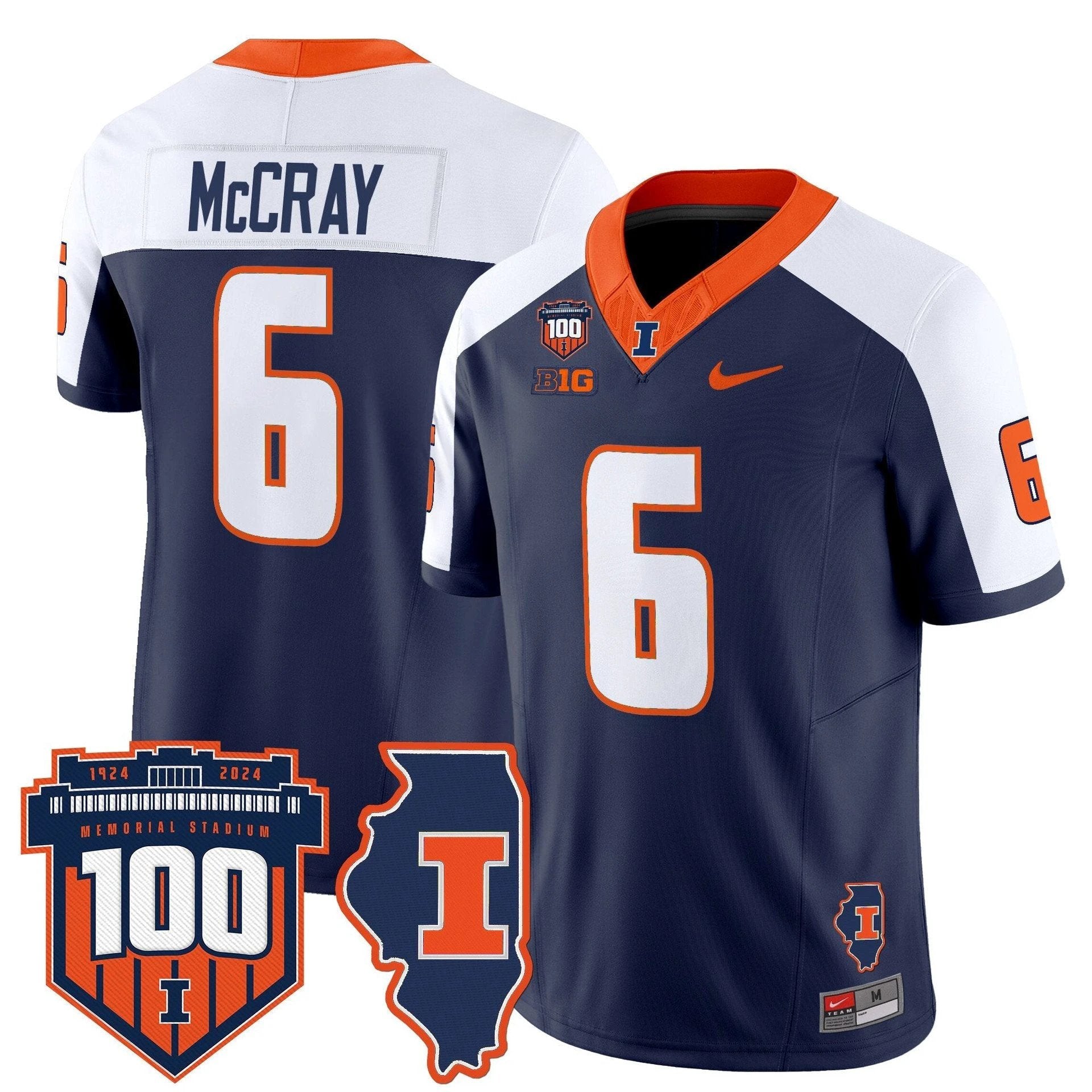 Josh McCray Jersey #6 Illinois Fighting 100th Memorial Stadium Navy Alternate by My Store