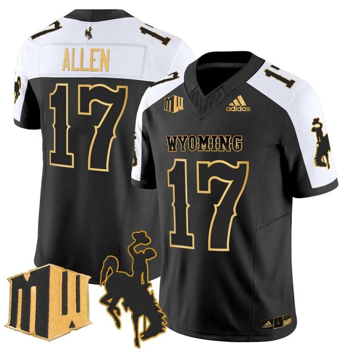 Josh Allen Jersey #17 Wyoming Cowboys 2025 Gold Vapor Stitched by My Store NCAA Football Jerseys