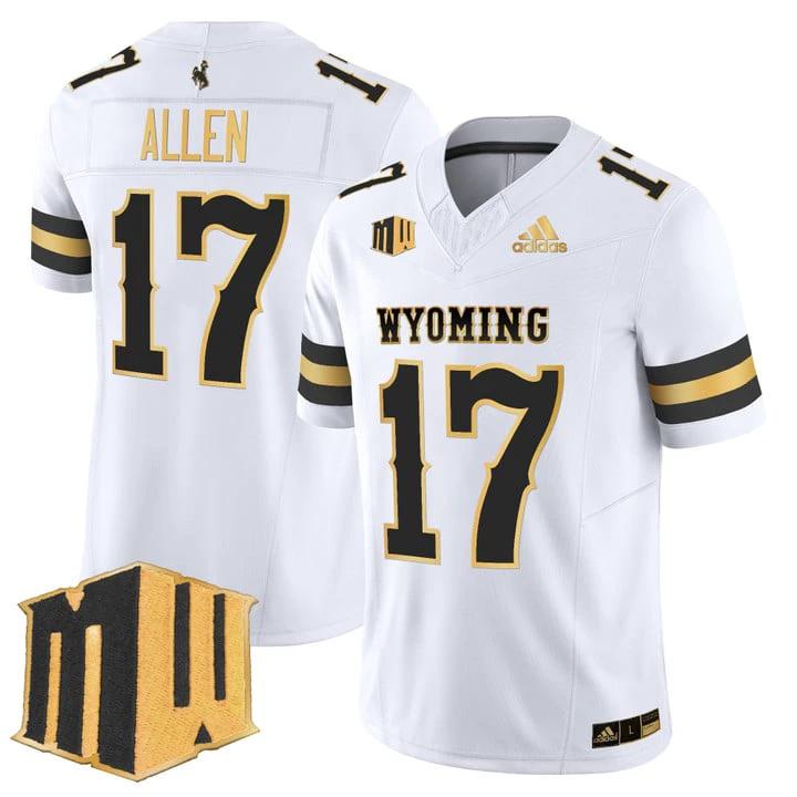 Josh Allen Jersey #17 Wyoming Cowboys 2025 Gold Vapor Stitched by My Store NCAA Football Jerseys