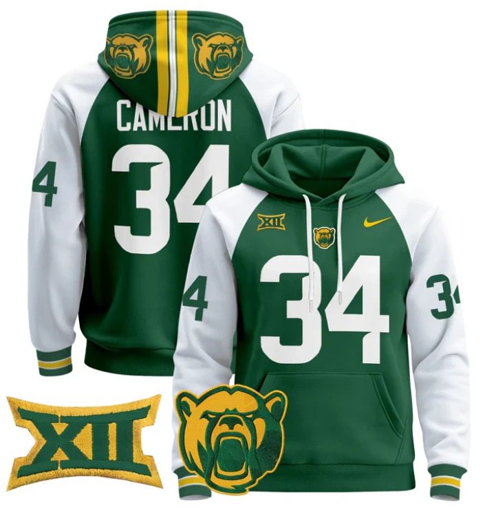 Josh Cameron Hoodie #34 Baylor Bears 2024 Pullover Stitched by Hoodie Pullover