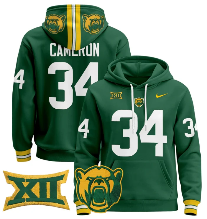 Josh Cameron Hoodie #34 Baylor Bears 2024 Pullover Stitched by Hoodie Pullover