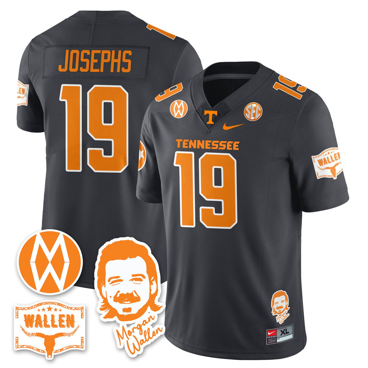 Joshua Josephs Jersey #19 Tennessee Vols Morgan Wallen 2025 Stitched Gray by My Store