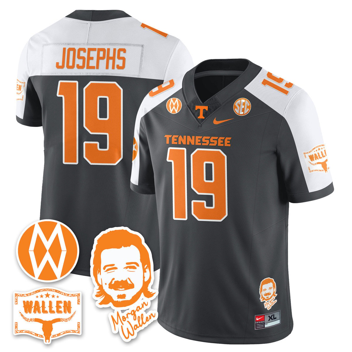 Joshua Josephs Jersey #19 Tennessee Vols Morgan Wallen 2025 Stitched Gray Alter by My Store