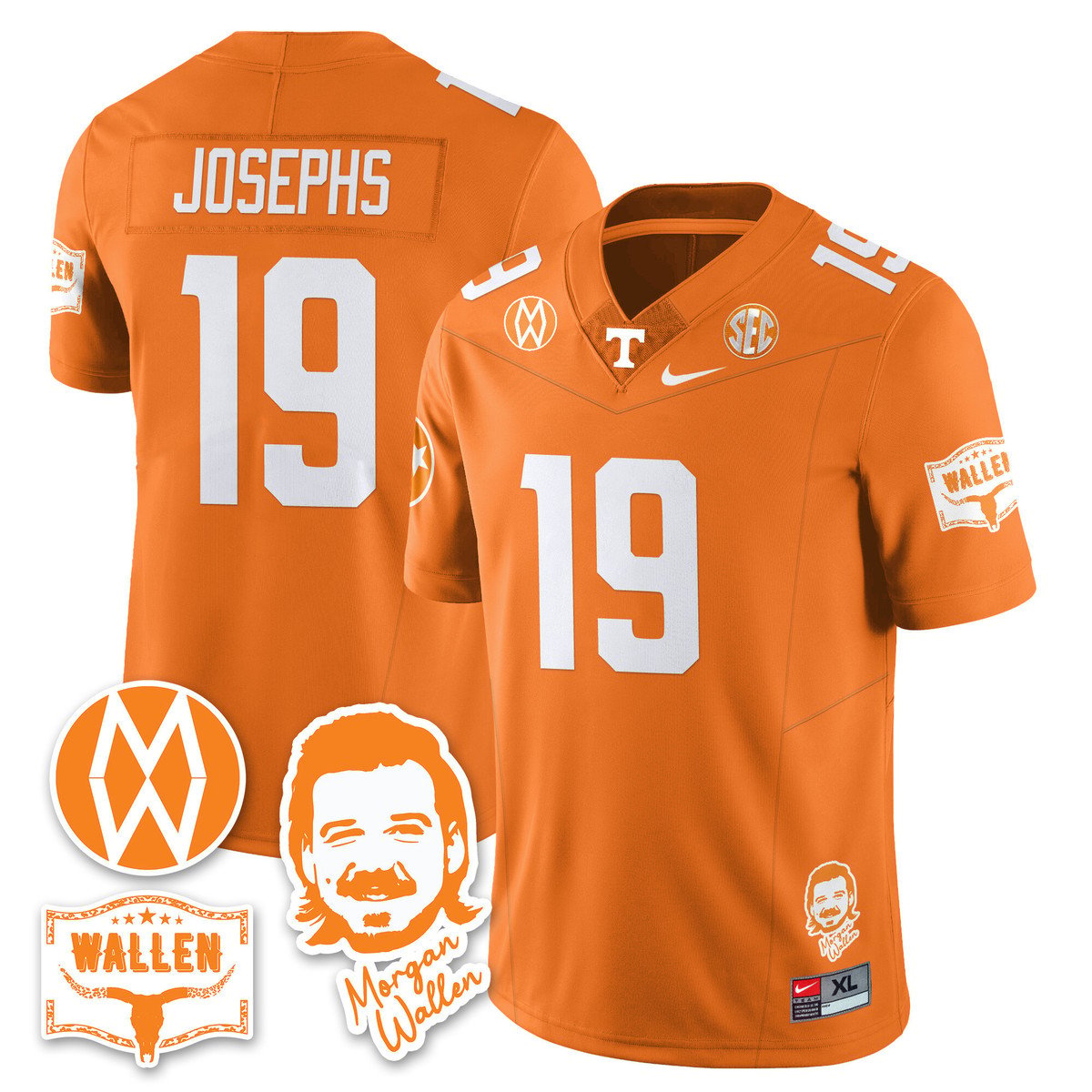 Joshua Josephs Jersey #19 Tennessee Vols Morgan Wallen 2025 Stitched Orange by My Store