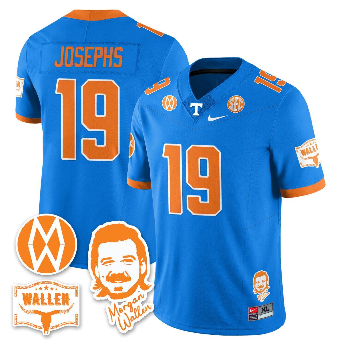 Joshua Josephs Jersey #19 Tennessee Vols Morgan Wallen 2025 Stitched by My Store NCAA Football Jerseys
