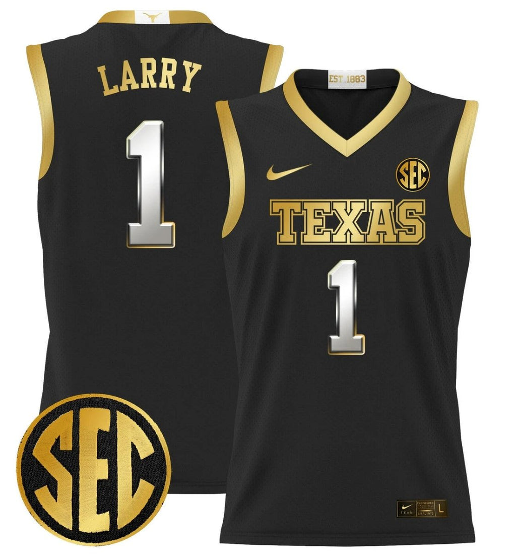 Julian Larry Jersey #1 Texas Longhorns 2024 Lightweight Basketball Black Gold by My store basketball